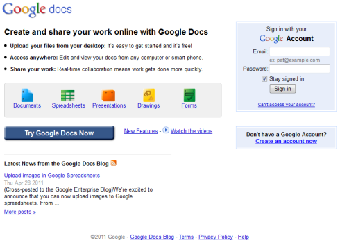 google docs home screen